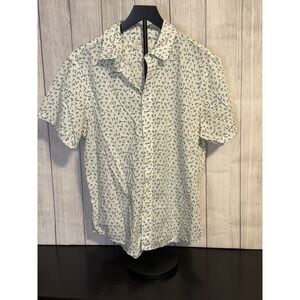 Cotton & Co Tropical Print Button Up Shirt Men's Large Short Sleeve White